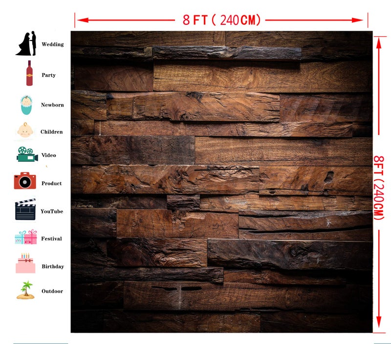 CYLYH 8x8ft Retro Brown Wood Backdrop - Baby Shower & Party Decorations - 3D Backdrops - Image 2